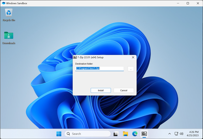 Un program care a fost lansat automat la pornirea lui Windows Sandbox