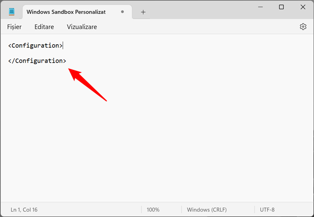 Crearea unui fiÈ™ier de configurare pentru Windows Sandbox