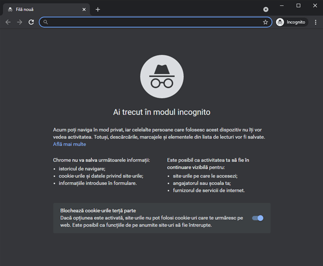 Modul Incognito din Google Chrome