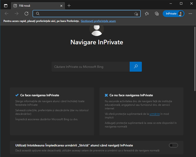 Modul InPrivate din Microsoft Edge