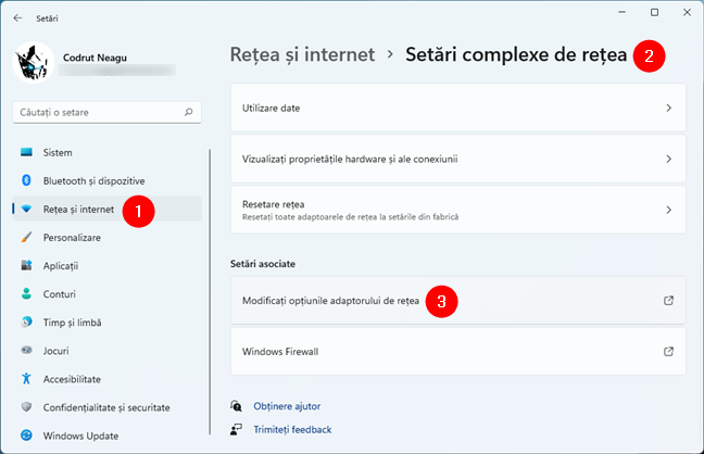 ModificaÈ›i opÈ›iunile adaptorului de reÈ›ea