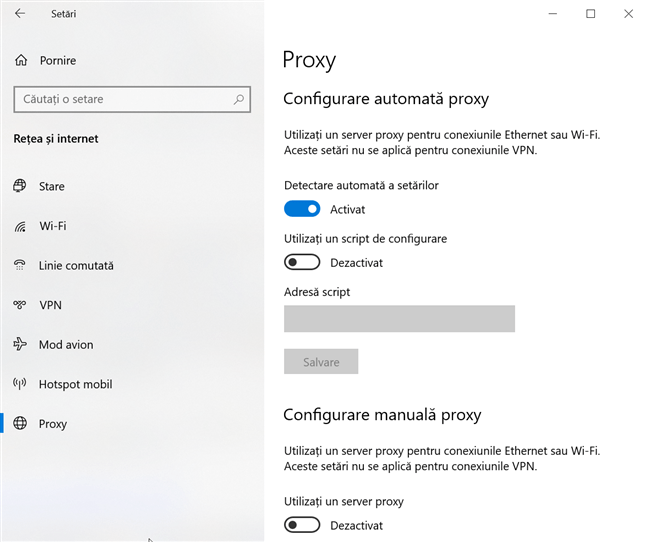 Configurează setările pentru serverul proxy din Windows 10