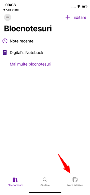 OneNote este gata È™i-È›i poÈ›i gÄƒsi Notele adezive Ã®n partea de jos