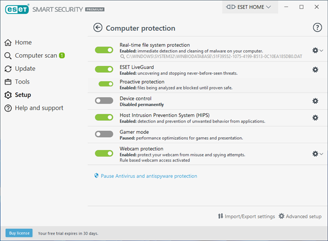 Setările din ESET Smart Security Premium