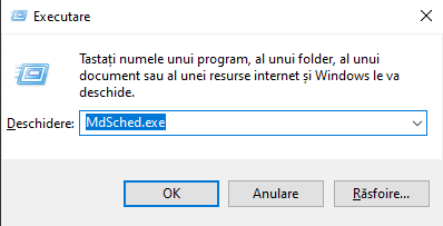 PorneÈ™te MdSched.exe Ã®n fereastra Executare