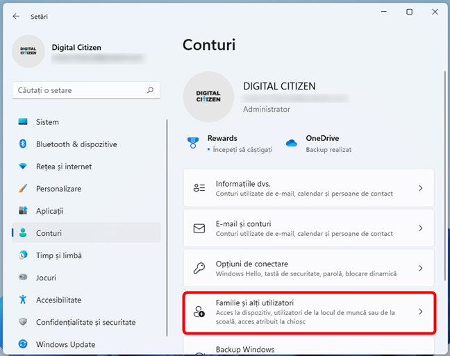 Familie È™i alÈ›i utilizatori Ã®n SetÄƒrile din Windows 11