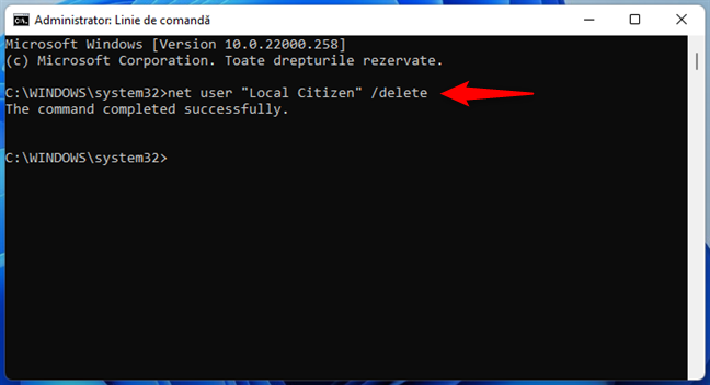 FoloseÈ™te CMD pentru a elimina un cont din Windows 11