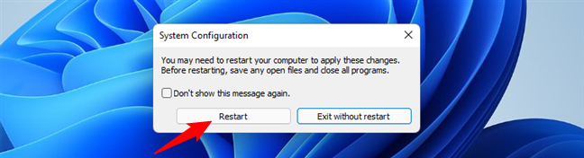 Repornește Windows 11 pentru a aplica schimbările