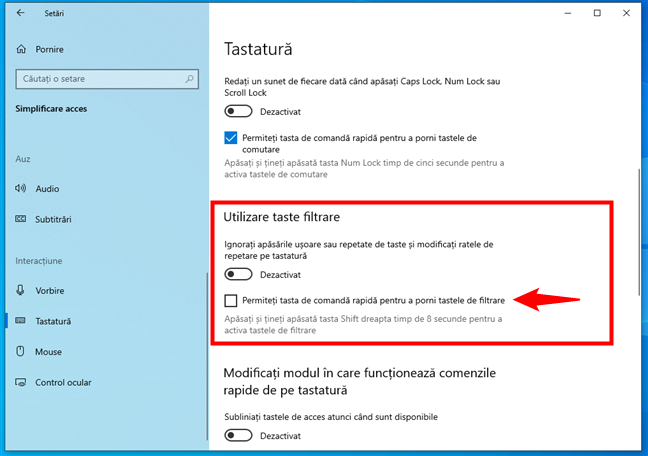 Cum dezactivezi tastele de filtrare Ã®n Windows 10