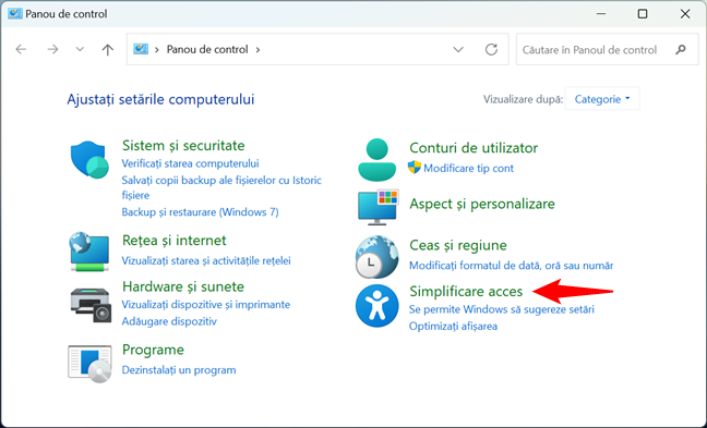 Simplificare acces Ã®n Panoul de control