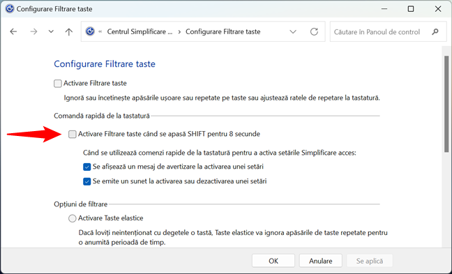 Cum dezactivezi tastele de filtrare din Panoul de control