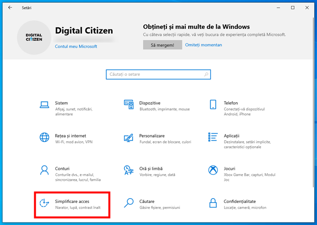 Simplificare acces Ã®n SetÄƒrile din Windows 10
