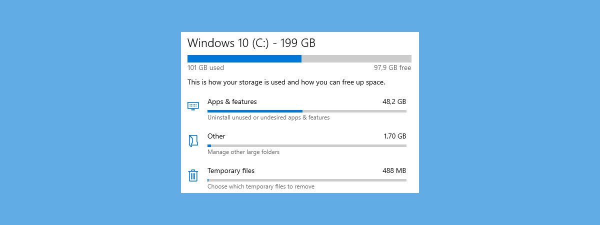 Configurează Windows 10 să șteargă automat fișierele inutile, cu Stocare inteligentă