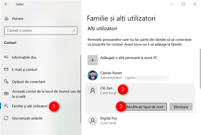 ApasÄƒ pe contul pe care vrei sÄƒ-l editezi pentru a accesa opÈ›iunea ModificaÈ›i tipul de cont