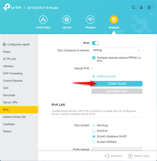 ApasÄƒ pe ConecteazÄƒ pentru a folosi IPv6