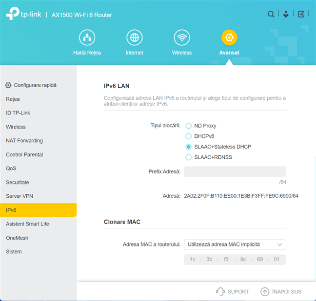 SecÈ›iunea IPv6 LAN