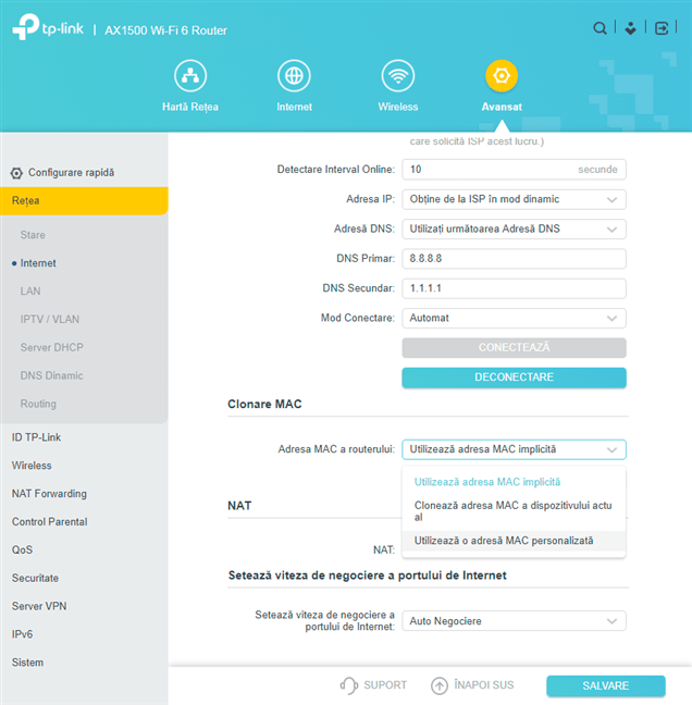 SchimbÄƒ adresa MAC folositÄƒ de router