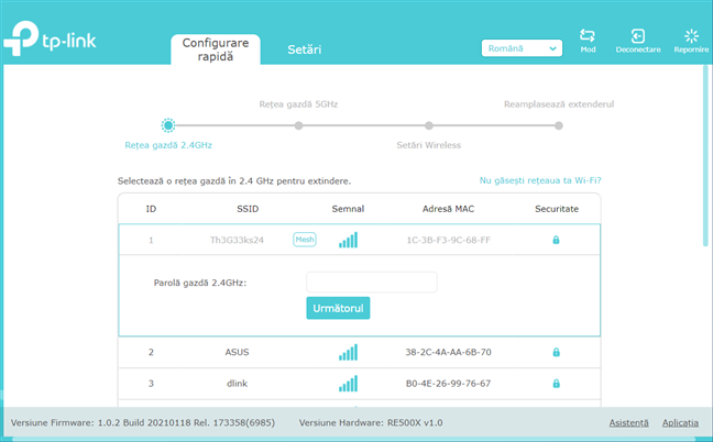 Range extenderul TP-Link cautÄƒ reÈ›ele wireless pe 2.4 GHz