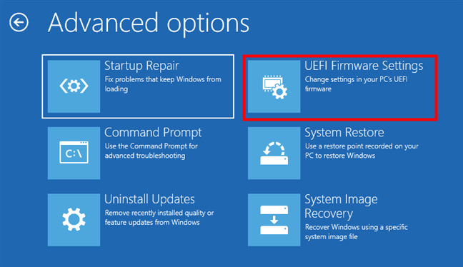 Accesează setările UEFI folosind unitatea de recuperare pentru Windows 10