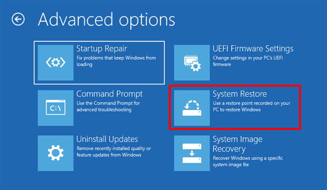Accesează Restaurare sistem de pe o unitate de recuperare pentru Windows 10