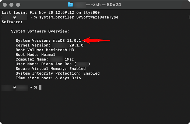 VerificÄƒ versiunea de macOS Ã®n Terminal din System Software Overview