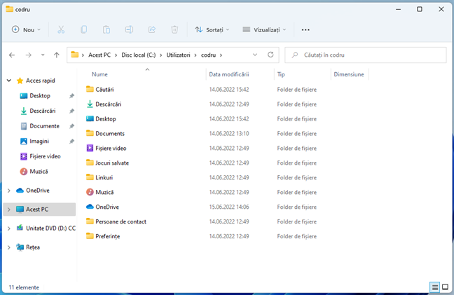 Un folder de utilizator din Windows 11