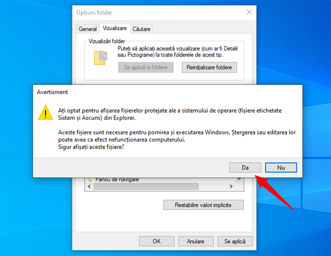 Avertisment Windows 10 despre fiÈ™ierele ascunse protejate ale sistemului de operare
