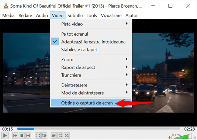 OpÈ›iunea ObÈ›ine o capturÄƒ de ecran din meniul Video Ã®n VLC