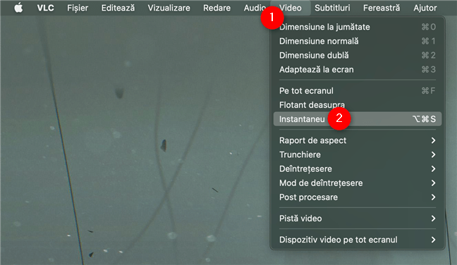 ÃŽn versiunea pentru macOS a VLC, salveazÄƒ cadre cu opÈ›iunea Instantaneu