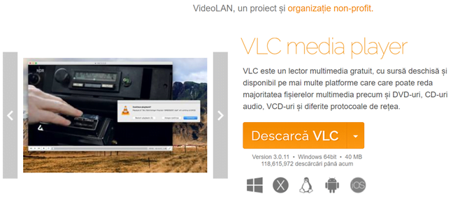 DescarcÄƒ VLC de pe site-ul oficial pentru a face capturi de ecran din filme