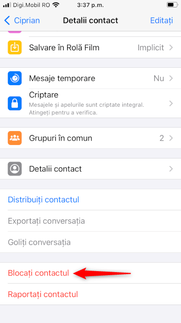 Blocarea unui contact Ã®n WhatsApp pentru iPhone