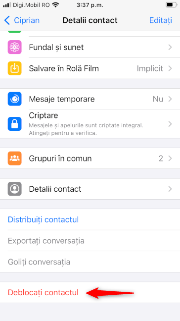 Cum deblochezi un contact în WhatsApp pentru iPhone