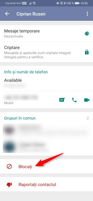 Blochează pe cineva în WhatsApp pentru Android