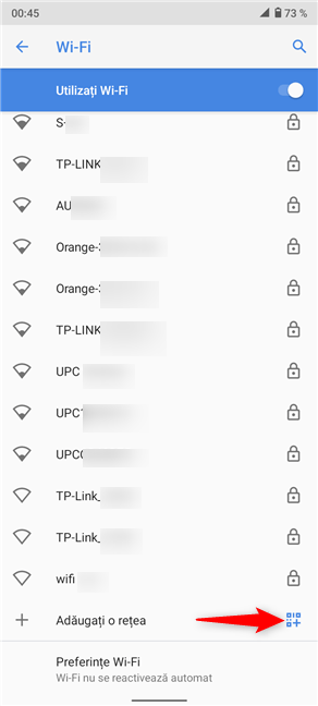 ApasÄ pe pictograma cod QR din partea de jos a listei de reÈele