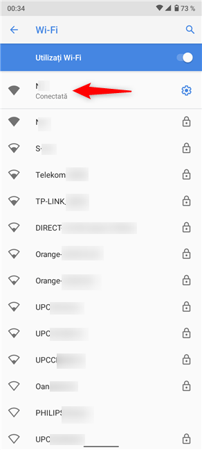 ReÈeaua activÄ este afiÈatÄ Ã®n setÄrile Wi-Fi de pe Android