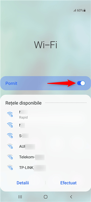 AsigurÄ-te cÄ ai activat comutatorul Wi-Fi pentru a afiÈa reÈelele