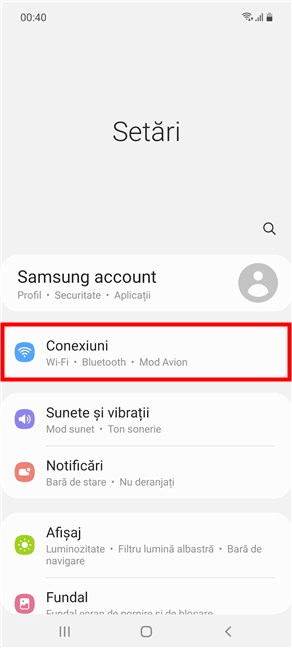 Accesează setările pentru Conexiuni pe un Samsung Galaxy cu Android