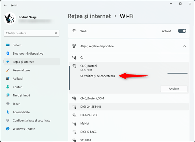Verificarea și conectarea la rețeaua wireless