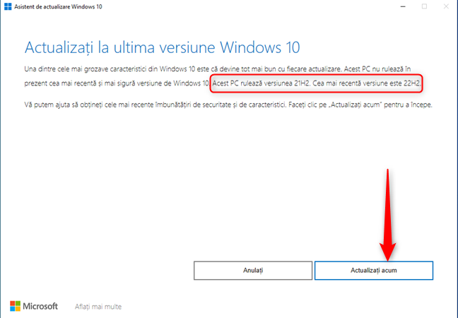 Este uÈ™or sÄƒ actualizezi prin Asistentul de actualizare Windows 10