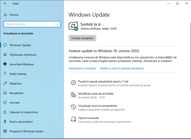 Verifică dacă există actualizări în Windows Update