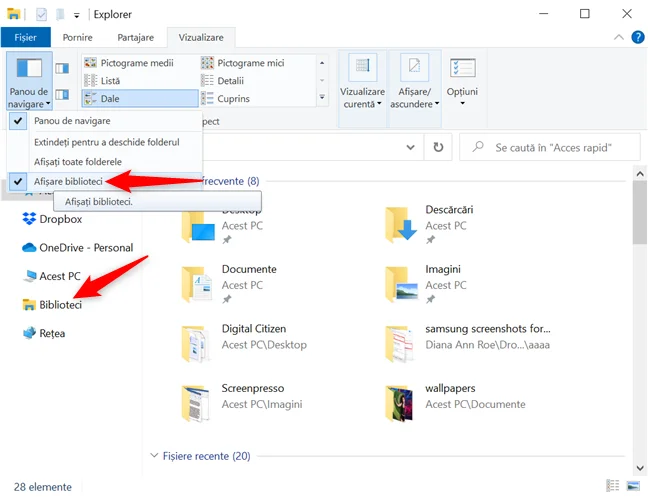 Bibliotecile din The Windows 10 sunt afișate, după cum este indicat