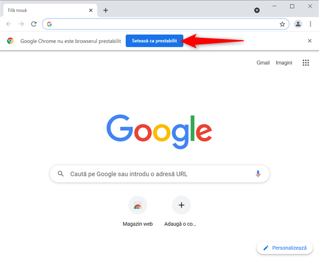 ApasÄƒ SeteazÄƒ ca prestabilit Ã®n Google Chrome