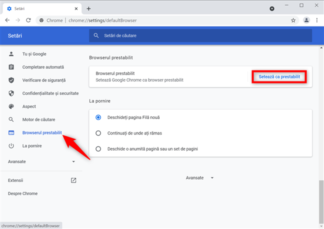 ApasÄƒ pentru a seta Google Chrome ca prestabilit
