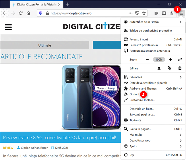 AcceseazÄƒ opÈ›iunile Firefox