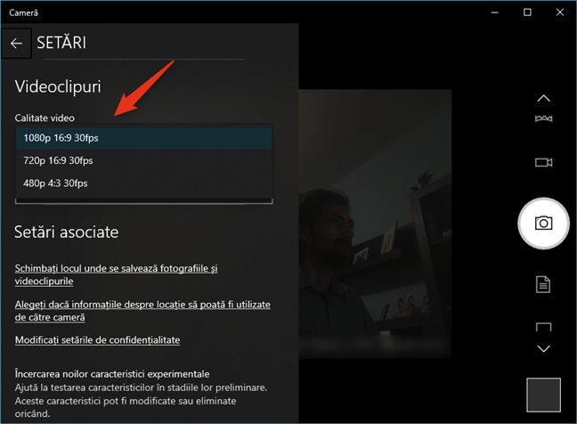 Ajustarea calității video în aplicația Cameră din Windows 10