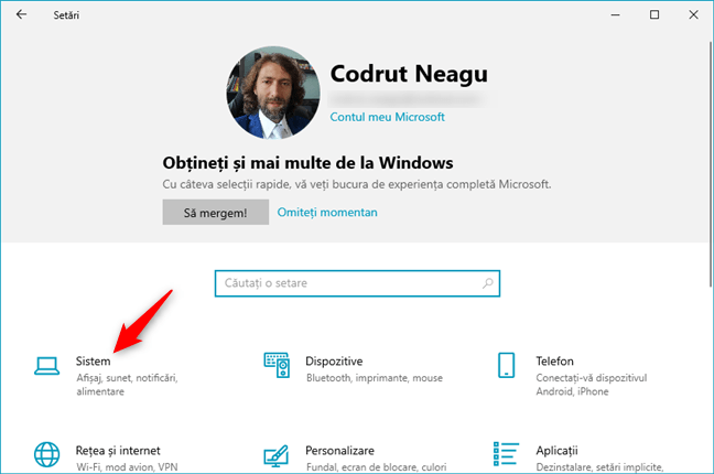 Categoria Sistem din SetÄƒrile Windows 10