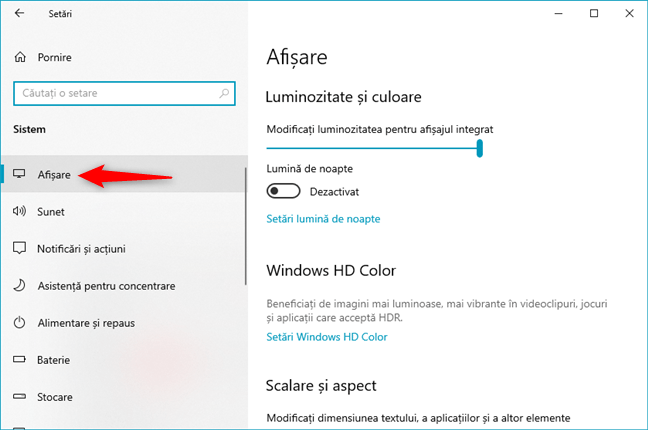 SetÄƒrile de AfiÈ™are din Windows 10