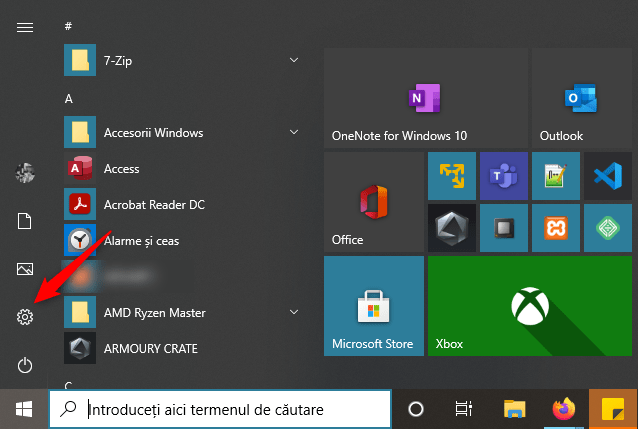 Deschiderea aplicației Setări din Windows 10