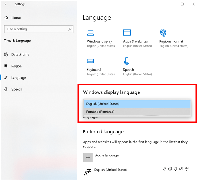 Cum schimbi limba din Windows 10 când ai pachetul lingvistic