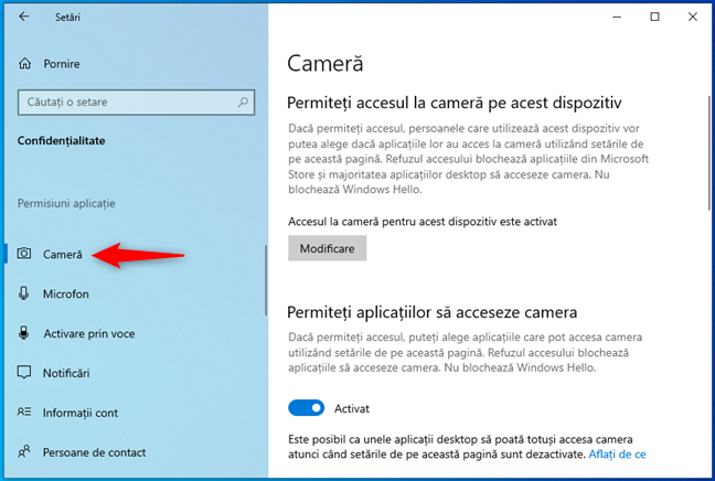 Permite accesul la un dispozitiv sau o caracteristicÄƒ Ã®n Windows 10
